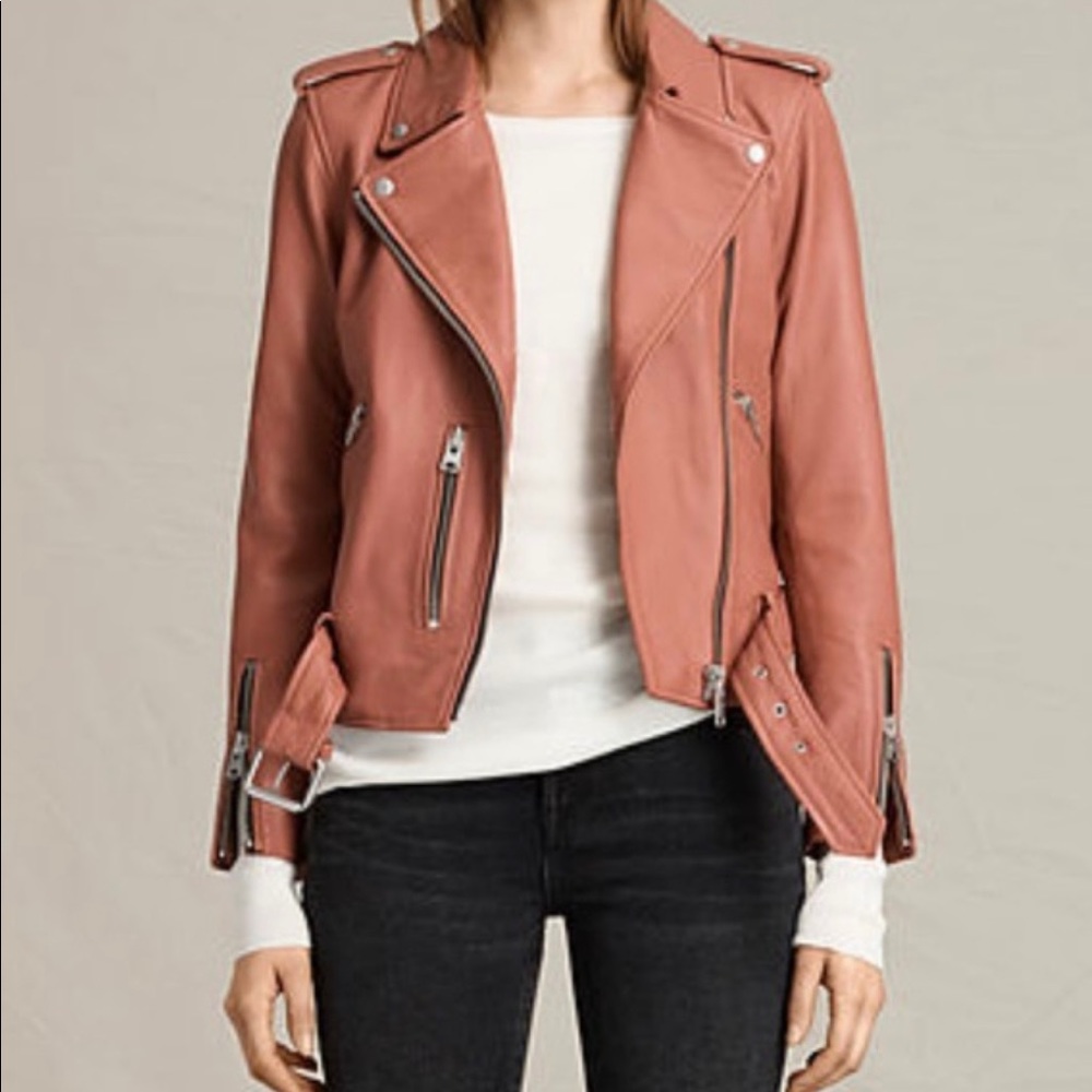 All Saints leather Balfern biker Jacket Rose Wood Pink 00 New, never worn